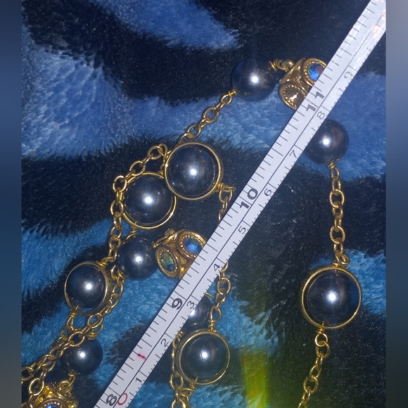 Coldwater Creek Tri Layered Gold Necklace with Blue& Gold Round/Square Pendants - Picture 5 of 5